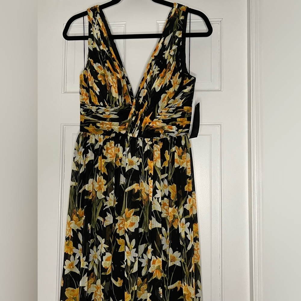 #20 AIDAN MATTOX • METALLIC FLORAL PRINT W. SLIT • NWT - Picture 5 of 9